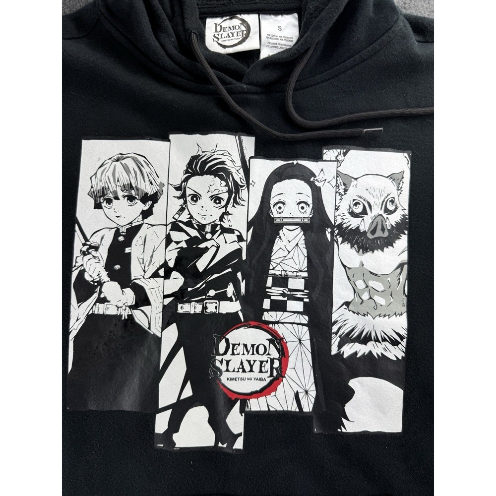 Vtg Official Demon Slayer Black Hoodie Nezuko Inosuke Tanjiro Zenitsu Mens Small